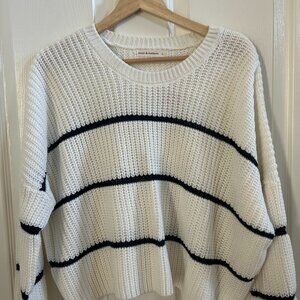 NWT Moon and Madison Crop Sweater Ivory Navy Blue Striped SZL Fisherman Nautical
